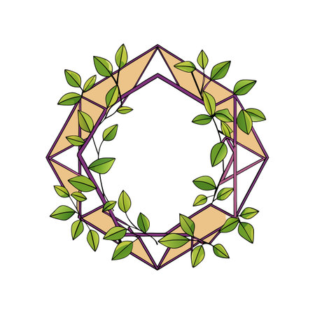 Geometric Floral Frame with Vines and Leaves, Modern Botanical Illustration for Designのイラスト素材