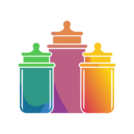 Colorful stylized jars with lids in a flat illustration, isolated on white backgroundのイラスト素材