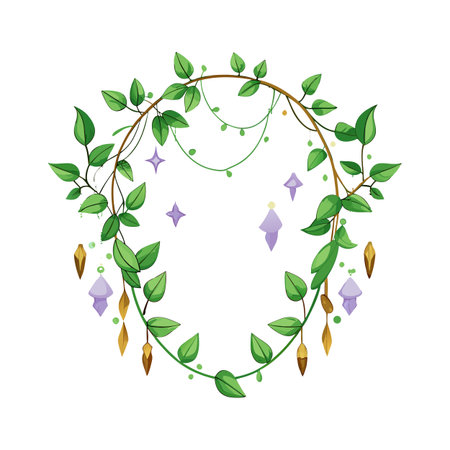 Elegant leafy wreath with decorative elements, perfect for magical or naturalistic designsのイラスト素材