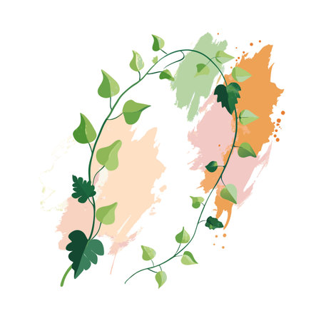Elegant botanical frame with climbing vines and pastel watercolor brush strokes texture backgroundのイラスト素材