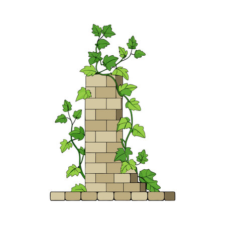 Ivy growing up a brick pillar creating a rustic garden scene illustration.のイラスト素材