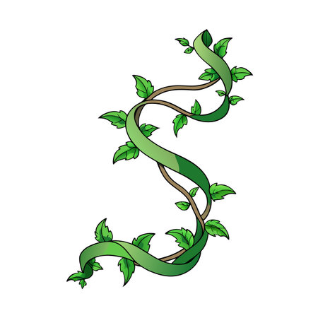 Elegant vine design featuring winding green ribbon and leaves on white backgroundのイラスト素材