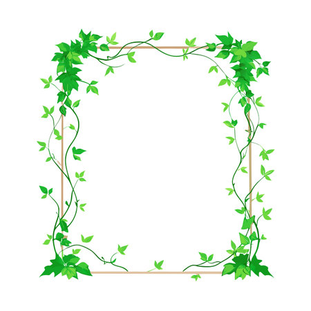 Square floral frame with climbing vines and green leaves, decorative nature designのイラスト素材