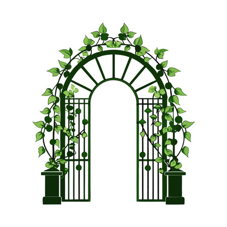 Elegant green garden archway illustration with climbing plants for landscaping or designのイラスト素材