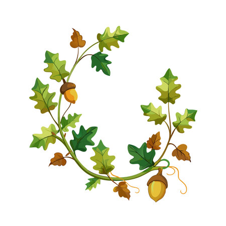 Elegant wreath of oak leaves and acorns for autumn season decorationのイラスト素材