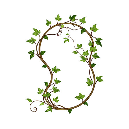 Elegant oval frame of intertwined vines with vibrant green leaves on a white backgroundのイラスト素材
