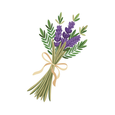 Charming Lavender Bouquet Tied with Ribbon on a White Background for Celebrationsのイラスト素材