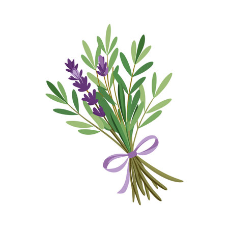 Charming lavender bouquet with a purple ribbon accent, perfect for springtime themesのイラスト素材