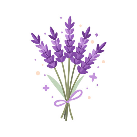 Charming Bouquet of Lavender Illustration with Ribbon and Star Accentsのイラスト素材