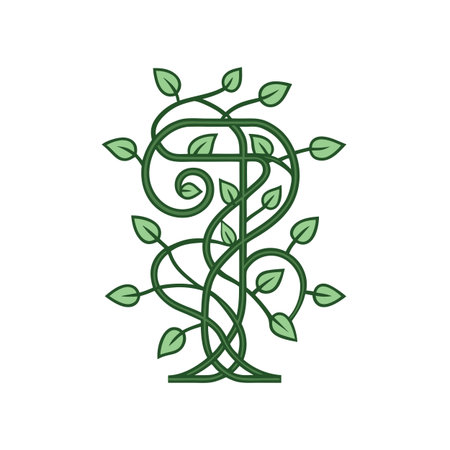 Botanical Letter T Artwork: Decorative Green Vine Letter T with Leavesのイラスト素材