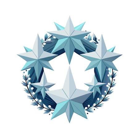 Geometric Star Wreath: Modern Holiday Design with Blue and White Color Paletteのイラスト素材