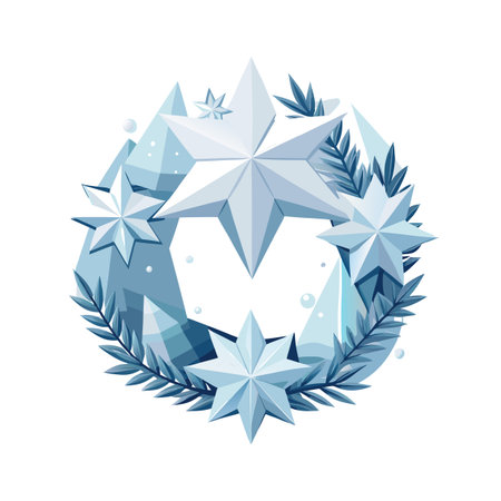 Icy Star Ornament with Foliage and Geometric Ice for Holiday Season Designのイラスト素材