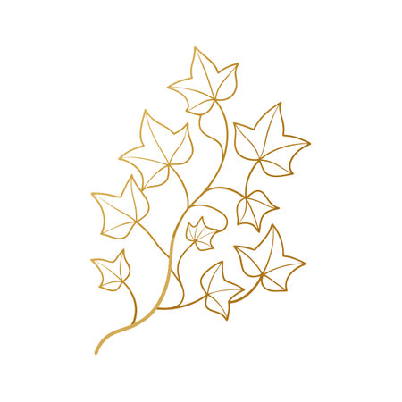 Elegant golden ivy branch illustration, perfect for botanical themed design elements and decorative accentsのイラスト素材