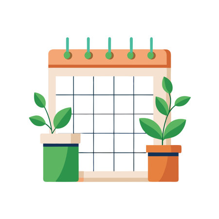 Calendar icon with plants symbolizing growth and planning for the future, vector illustrationのイラスト素材