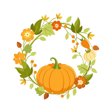 Autumn Floral Wreath with Pumpkin Illustration for Seasonal Greetings and Celebrationsのイラスト素材