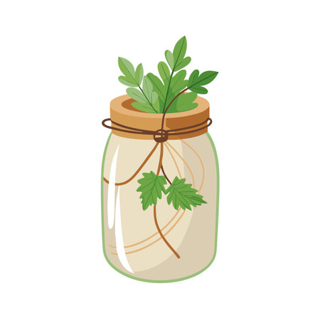 Fresh Herbs Sprouting in Mason Jar: Rustic and Natural Home Decor Illustrationのイラスト素材
