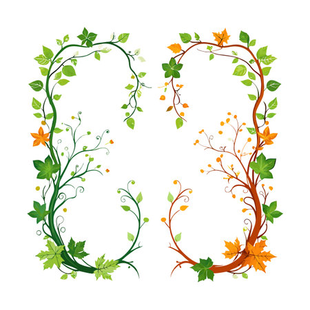 Botanical Frames: Decorative Green and Autumnal Branch Illustration for Creative Designsのイラスト素材
