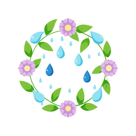 Springtime Floral Wreath with Raindrops: Fresh and Clean Design Element for Seasonal Projectsのイラスト素材