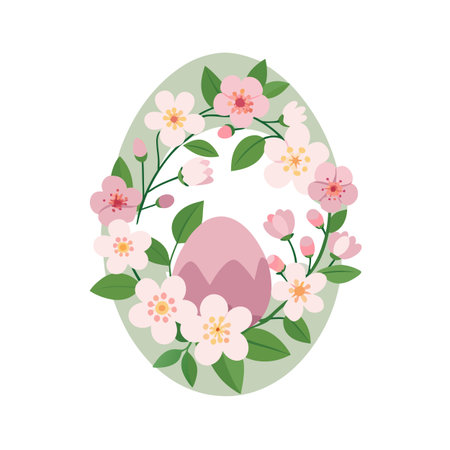 Spring Easter Egg Floral Wreath Illustration with Pale Pink Flowers and Eggのイラスト素材