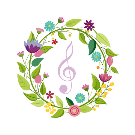 Floral Wreath with Musical Note for Spring and Music Themeのイラスト素材