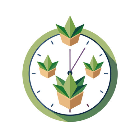 Time for Growth: Clock with plant pots signifying progress, timeline, and timely developmentのイラスト素材