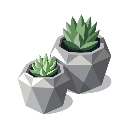 Modern Succulent Arrangement in Geometric Pots on White Background for Home Decorationのイラスト素材