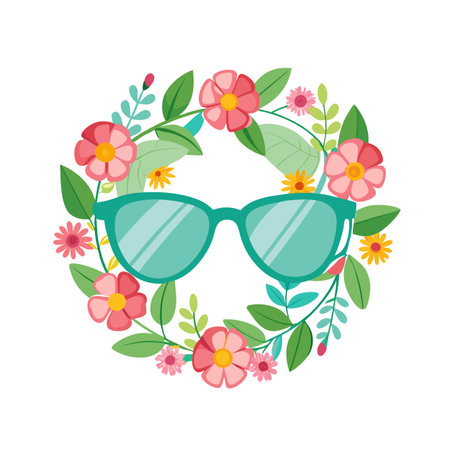 Stylish sunglasses adorned with floral elements, creating a fresh summer vibeのイラスト素材