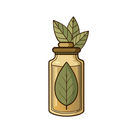 Herbal infusion bottle with green leaves illustration for alternative medicine or aromatherapy conceptのイラスト素材