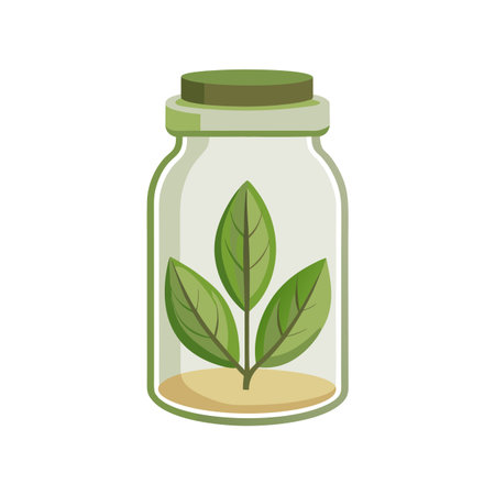 Plant Leaves in a Glass Jar, Environment Conservation Concept, Flat Vector Illustrationのイラスト素材