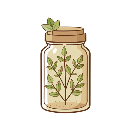 Minimalist jar with plant illustration for nature or environmental themesのイラスト素材