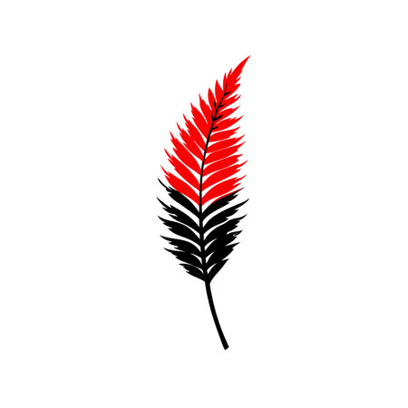 Stylized feather illustration with red and black leaves on a white backgroundのイラスト素材