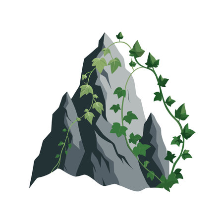 Mountain peak with climbing ivy, isolated vector illustration for nature and adventure themesのイラスト素材