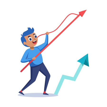 Cartoon illustration of boy directing a growth arrow with a rod, success conceptのイラスト素材