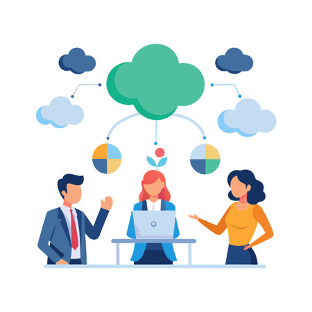 Business Team Collaboration and Cloud Computing Solutions for Modern Data Management and Analyticsのイラスト素材