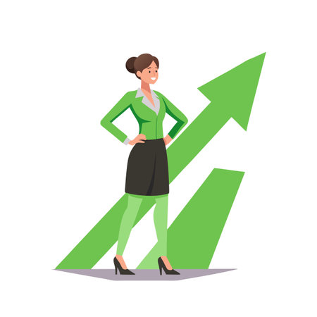 Businesswoman Standing Confidently with Growing Arrow Representing Success and Career Growthのイラスト素材
