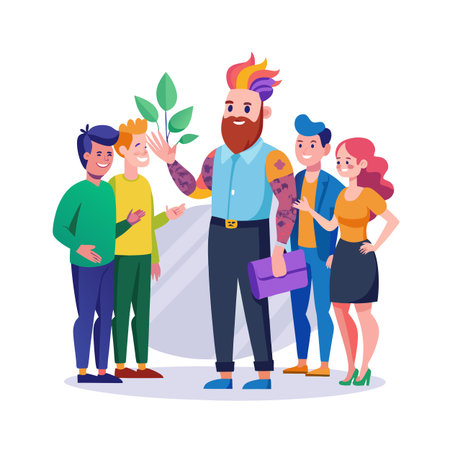 Diverse Group of Young Professionals Cartoon Style Flat Vector Illustrationのイラスト素材