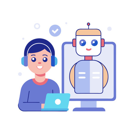 Customer support with AI robot assistant flat design concept for business solutions