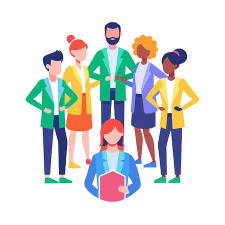 Diverse Team of Professionals Standing Together in Unity and Collaboration, Flat Design Styleのイラスト素材
