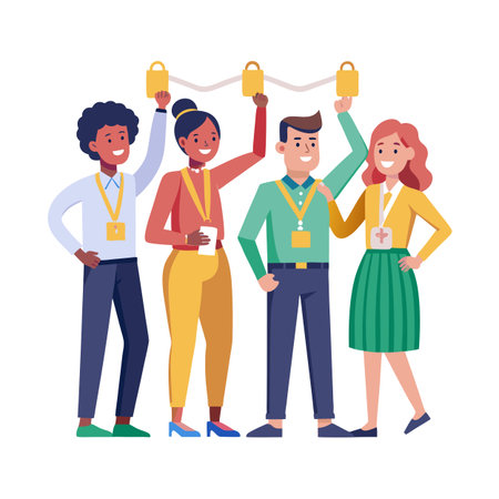 Diverse Team Holding On, Depicting Unity and Support in a Flat Vector Styleのイラスト素材