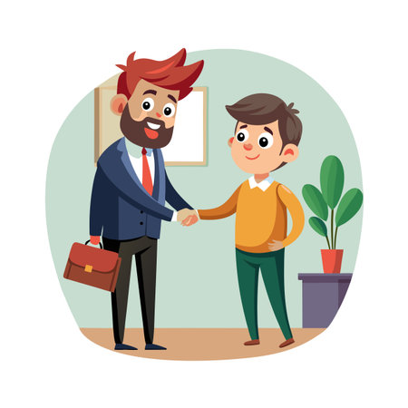 Business handshake of two men in office, making a deal concept, cartoon styleのイラスト素材