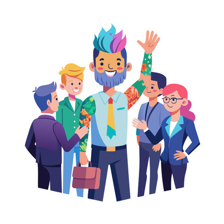 Diverse Business Team Illustration Featuring Unique Leader and Colleaguesのイラスト素材