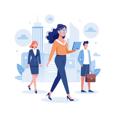 Modern Business Team Walking in City, Flat Vector Illustration for Corporate Successのイラスト素材