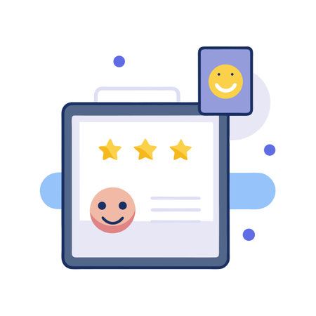 Customer satisfaction review with stars and smiley faces on a digital interfaceのイラスト素材