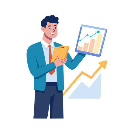 Business man analyzing financial data and market growth using digital devices and chartsのイラスト素材
