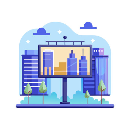 Cityscape Billboard Advertising with Modern Buildings and Abstract Sky, Vector Illustrationのイラスト素材