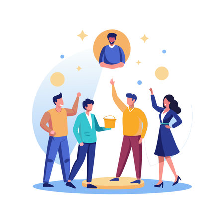 Team Celebration for Employee Achievement: Group cheers for peer recognition and accomplishmentのイラスト素材