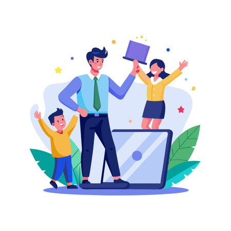 Team success vector illustration showcasing achievement, celebration, and collaboration in a bright, optimistic settingのイラスト素材