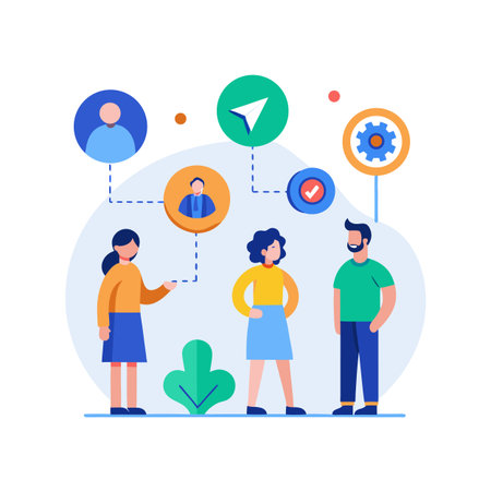 Team Collaboration and Communication Graphic Illustration for Business Processes and Project Managementのイラスト素材