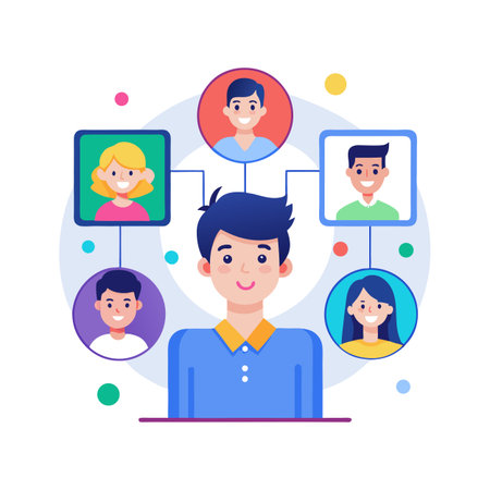 Network of connected individuals in flat design style, illustrating communication and relationshipsのイラスト素材