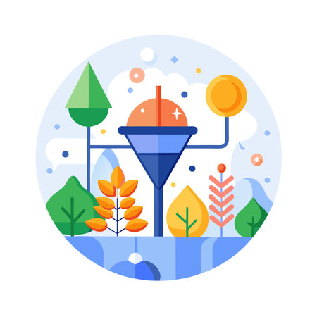 Abstract Flat Vector Illustration of Tree Shapes Connected to a Funnelのイラスト素材